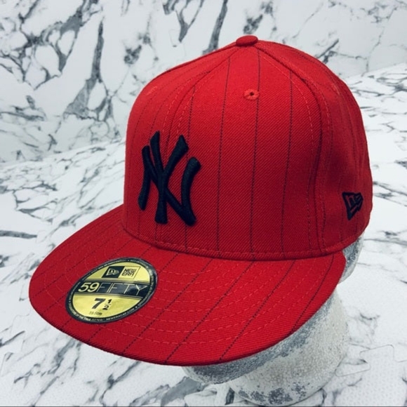 Men's New Era Cap MLB NY Yankees Red | Black Pinstripes 59FIFTY NWT - Picture 3 of 5